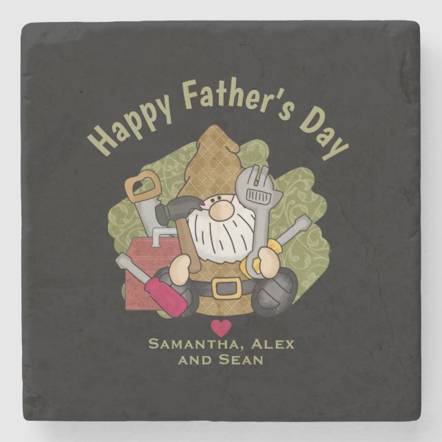 Customized and Personalized Handyman Garden Gnome Stone Coaster (Front)