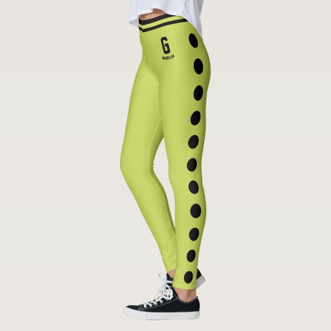 Customized Apple Green Black Polka Dot Pattern Leggings (Left)