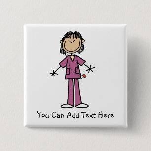 Customized Asian Stick Figure Nurse  Button