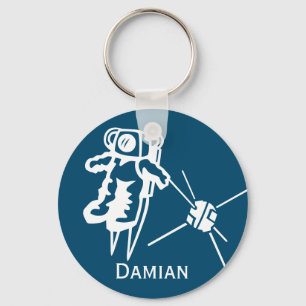 Customized Astronaut in Outer Space Asteroid Navy Keychain