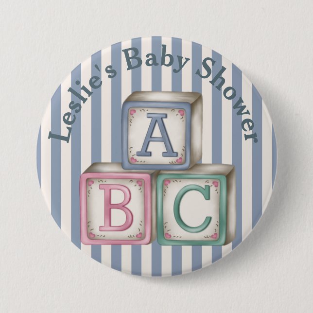 Customized  Baby Blocks Shower Button (Front)