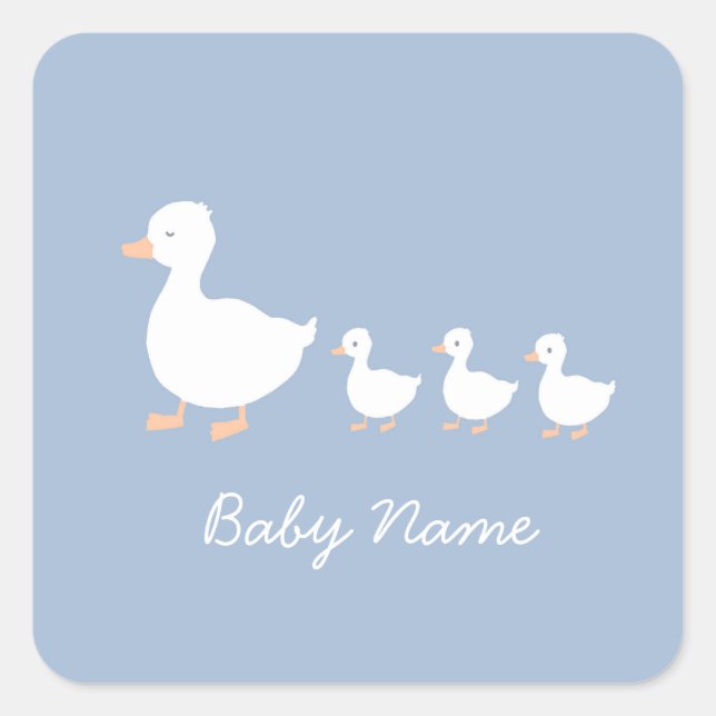 Customized Baby Shower Favour Cookies Blue Ducklin Square Sticker (Front)