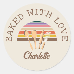 Customized BAKED WITH LOVE Classic Round Sticker