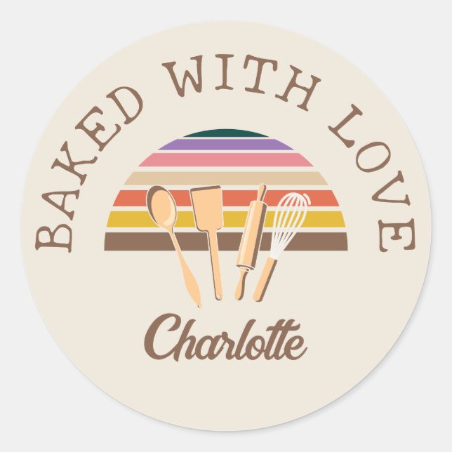 Customized BAKED WITH LOVE Classic Round Sticker (Front)