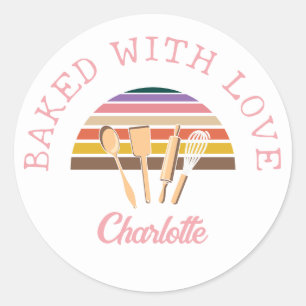 Customized BAKED WITH LOVE Classic Round Sticker