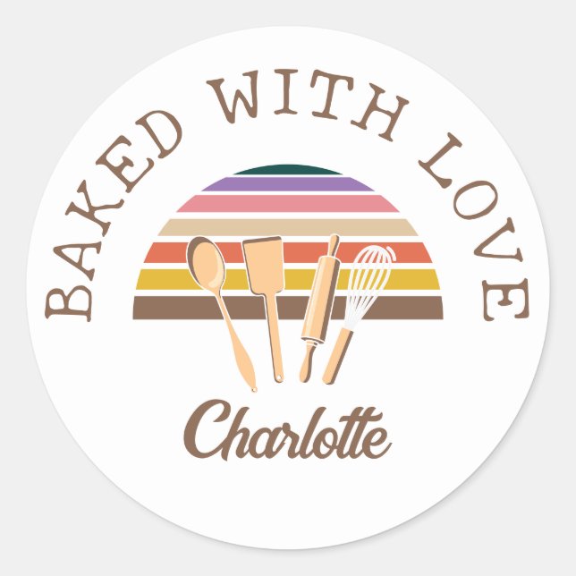 Customized BAKED WITH LOVE Classic Round Sticker (Front)