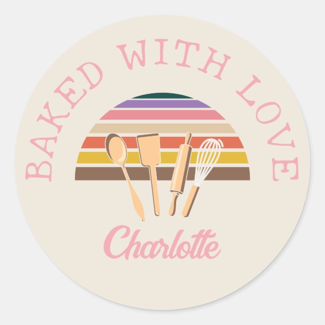 Customized BAKED WITH LOVE Classic Round Sticker (Front)