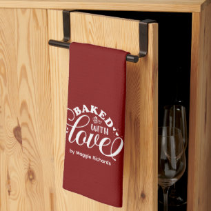 Customized Baked with Love Red Baking Kitchen Towe Towel