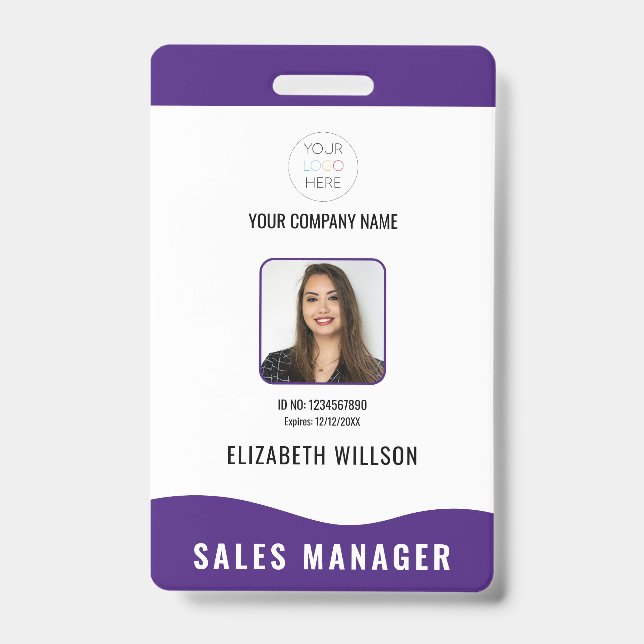 Customized Bar Code, Logo, Name, Photo Employee ID Badge (Front)
