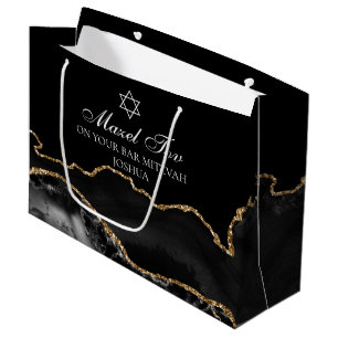 Customized Bar Mitzvah Mazel Tov Black Gold Large Gift Bag
