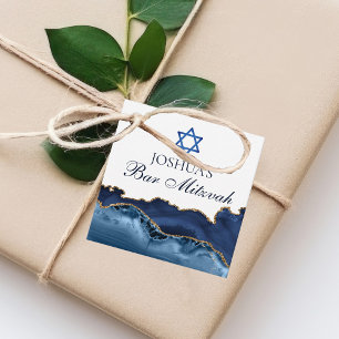 Customized Bar Mitzvah Navy Blue Gold Party Favour Tags
