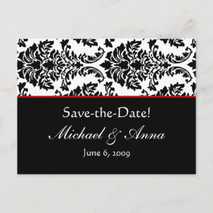 Customized Baroque Black & Red Save The Date Announcement Postcard