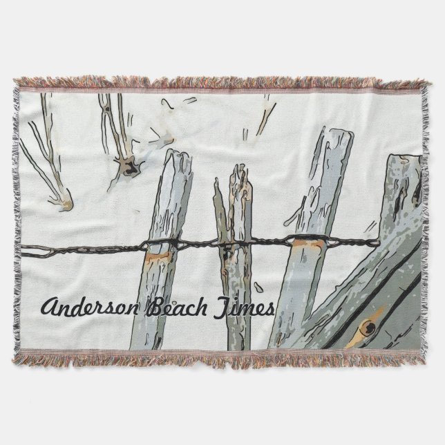 Customized Beach grey sand fence Throw Blanket (Front)