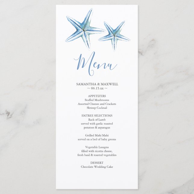 Customized Beach Wedding Menu Card (Front)