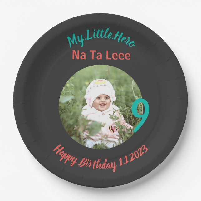 Customized Birthday name with photo Paper Plate (Front)