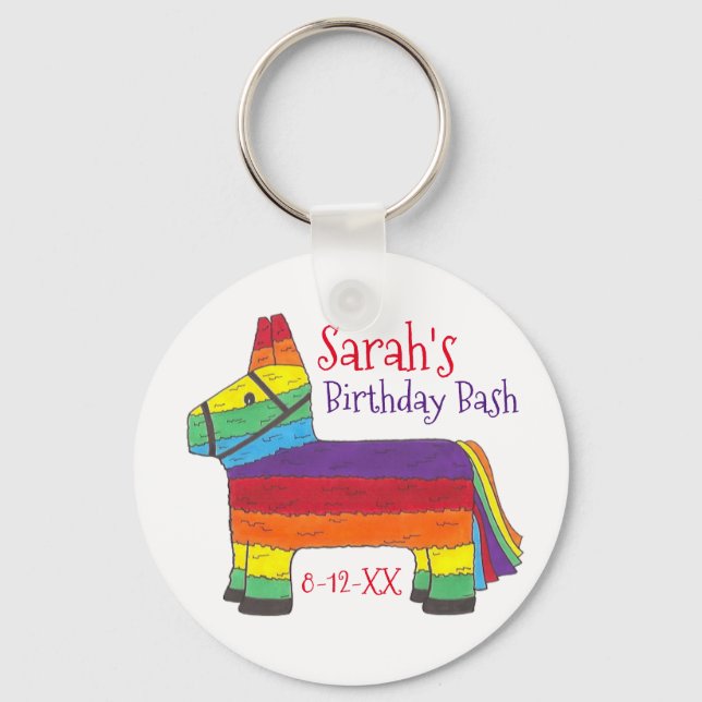Customized Birthday Party Favour Rainbow Piñata Keychain (Front)