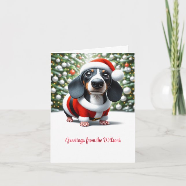 Customized Black and White Dachshund Holiday Card (Front)