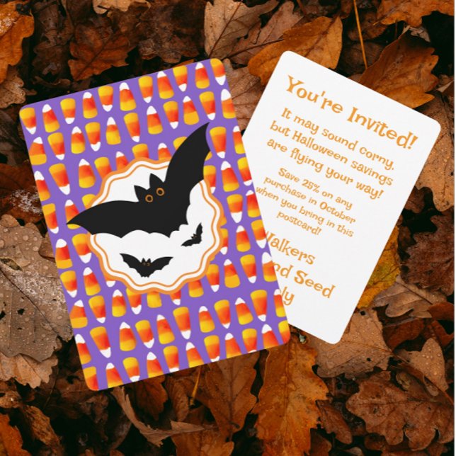 Customized Black Bat Candy Corn Halloween Invitation (Customize this invitation!)