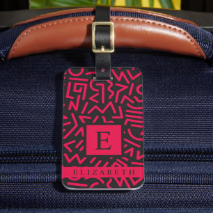 Customized Black Pink  Abstract Pattern Luggage Tag