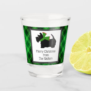 Customized Black Scotty Dog Tartan Plaid Christmas Shot Glass