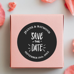 Customized Black Typography Wedding Save the Date Classic Round Sticker