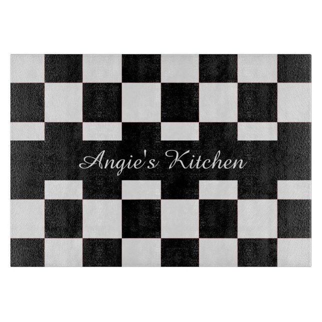 Customized Black White Chequerboard Kitchen Gadget Cutting Board (Front)