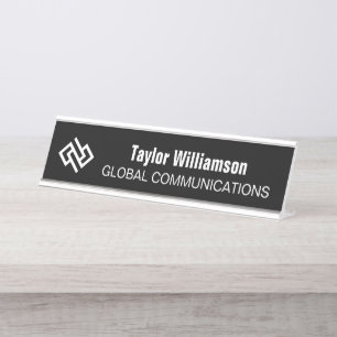Customized Black White Cyber Company Desk Name Plate