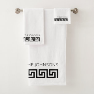 Customized Black White Modern Greek Key Bath Towel Set