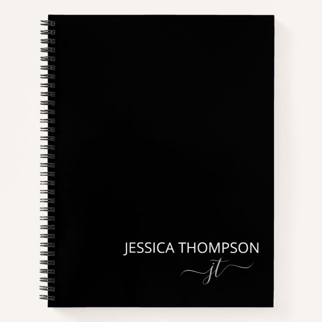 Customized Black White Modern Monogram Name  Notebook (Front)