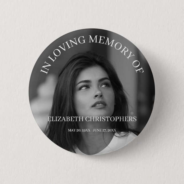 Customized Black White Photo Funeral Memorial 2 Inch Round Button (Front)
