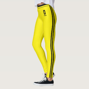 Customized Blazing Yellow Black Stripes Monogram Leggings