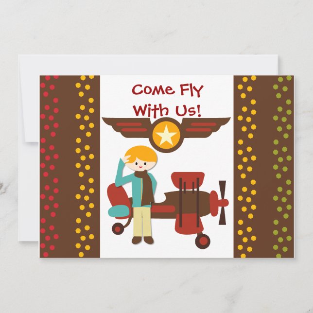 Customized Blonde Boy Pilot Birthday Invitations (Front)