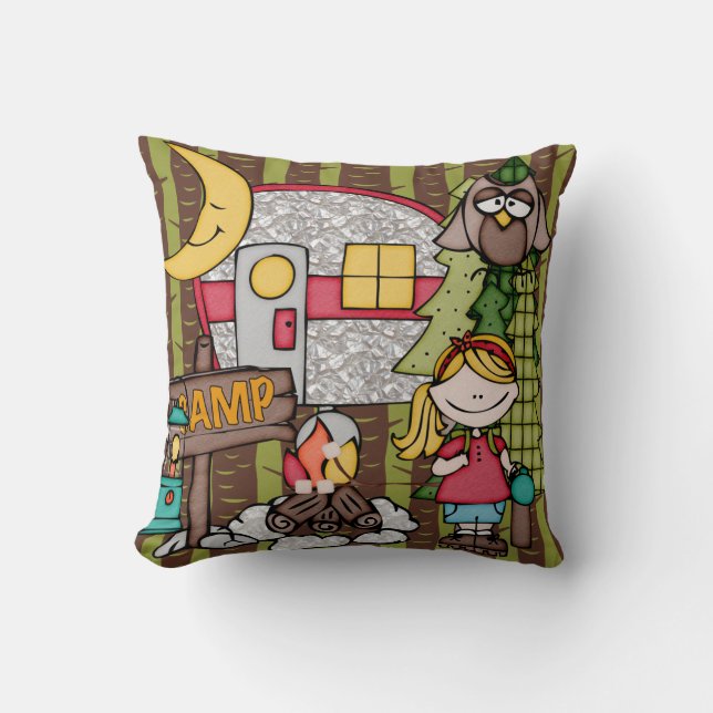 Customized Blonde Haired Girl Camping Pillow (Front)