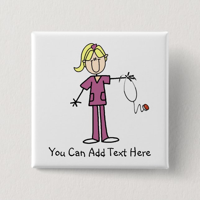 Customized Blonde Stick Figure Nurse Button (Front)