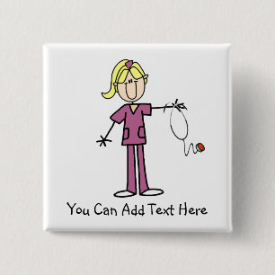 Customized Blonde Stick Figure Nurse Button
