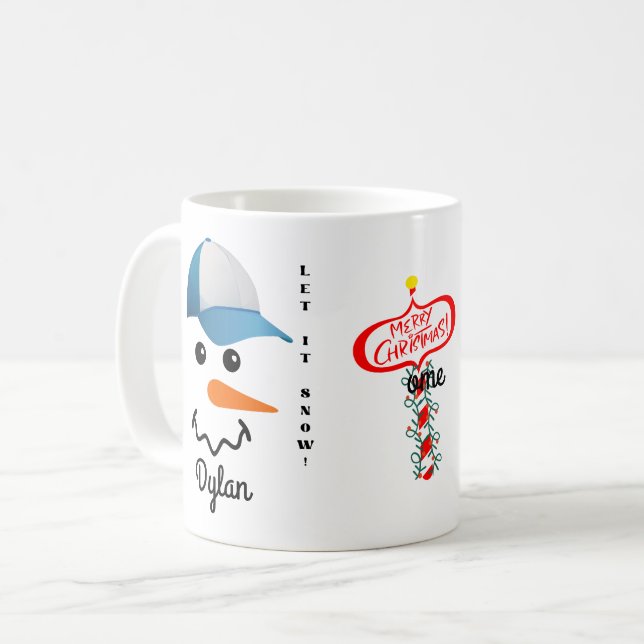 Customized Blue and White cap Snowman Face Mug (Front Left)