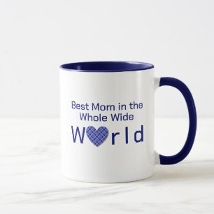 Customized Blue Chequered Heart World's Best Mom Mug