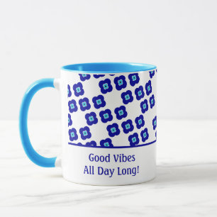 Customized Blue Evil Eye Four Petal Floral Pattern Mug