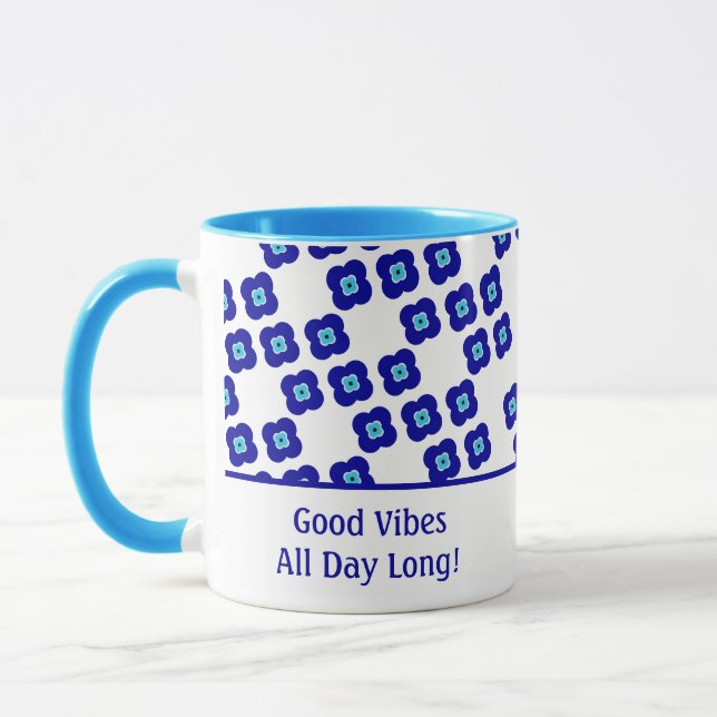 Customized Blue Evil Eye Four Petal Floral Pattern Mug (Left)