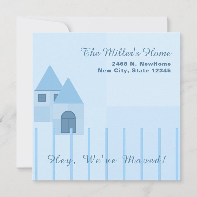 Customized Blue Fenced Home Housewarming Party Announcement (Front)