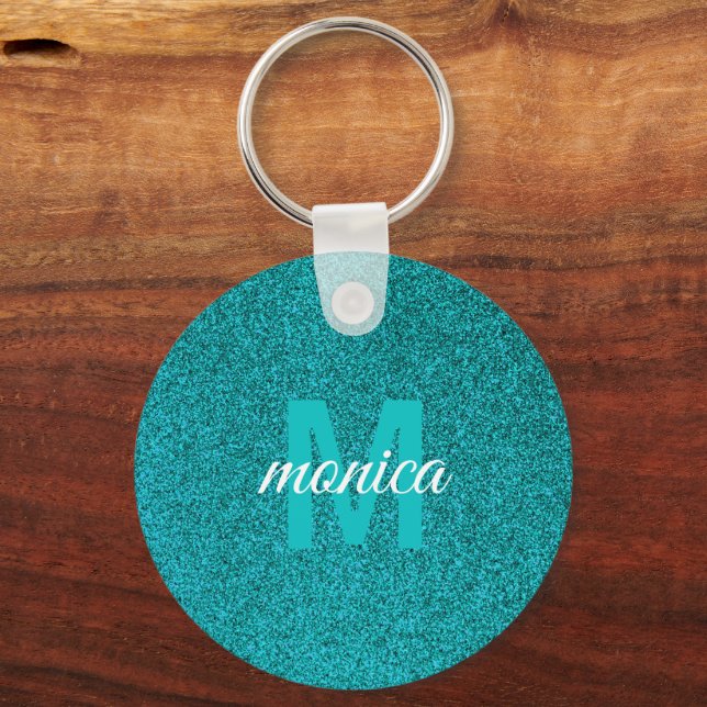 Customized  Blue Glitter Monogram  Keychain (Front)