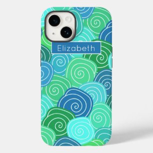 Customized Blue Green Rolling Circles Pattern Case-Mate iPhone 14 Case