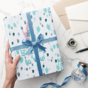Customized Blue Grey Birthday Abstract Large Print Wrapping Paper