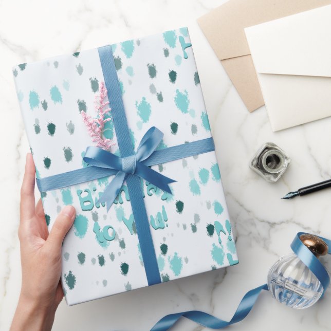 Customized Blue Grey Birthday Abstract Large Print Wrapping Paper (Gifting)