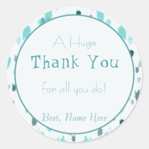 Customized Blue & Grey Colour Splash Art Thank You Classic Round Sticker