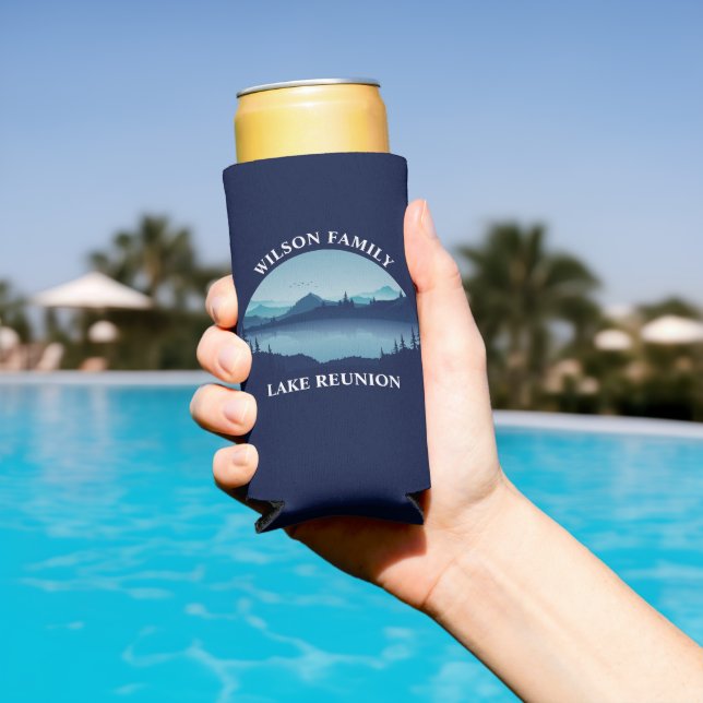 Customized Blue Lake House Summer Vacation Seltzer Can Cooler (In Situ Pool)
