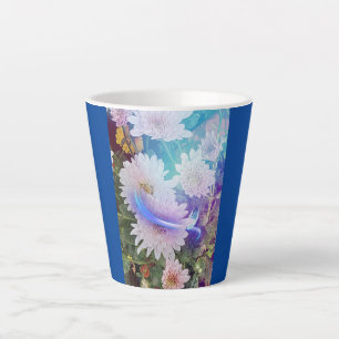 Customized Blue Latte Mug with White Daisy flowers