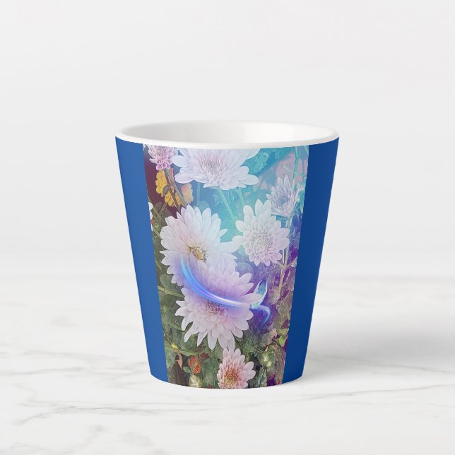 Customized Blue Latte Mug with White Daisy flowers (Front)