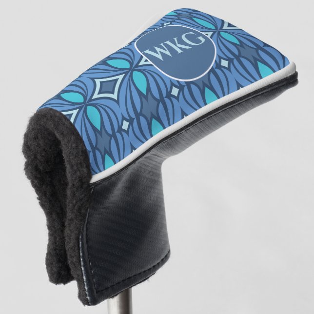 Customized Blue Monogram Blade Putter Head Cover  (3/4 Front)