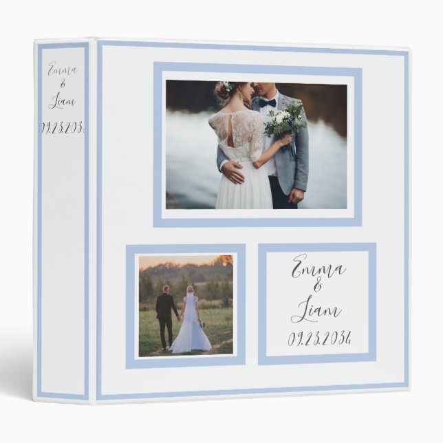 Customized Blue Names Photo Wedding Keepsake Binder (Front/Spine)